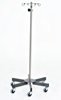 Stainless Steel IV Pole 4 Hook Top, 6-Leg Base 